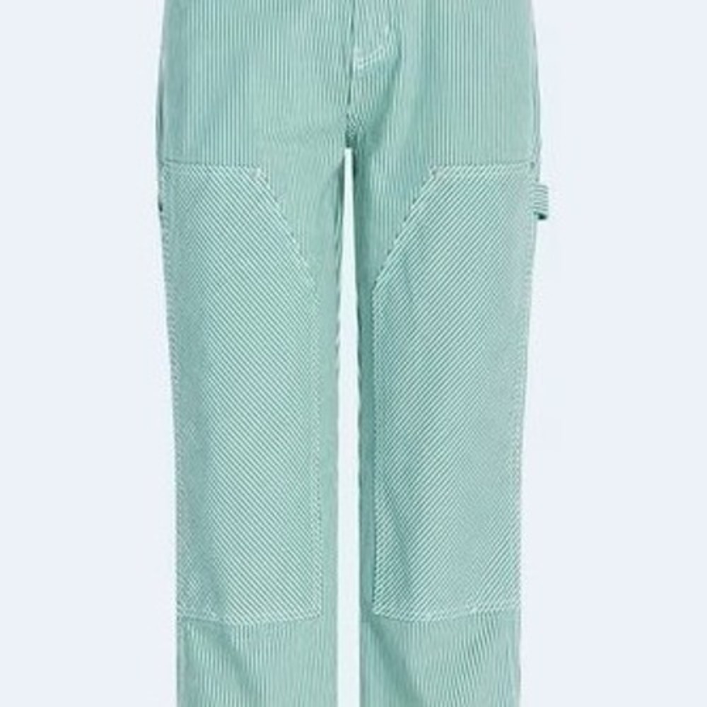 FREE ASSEMBLY Relaxed Fit Carpenter Jeans Sz 14 Green & White Striped Denim NWT - Picture 4 of 16
